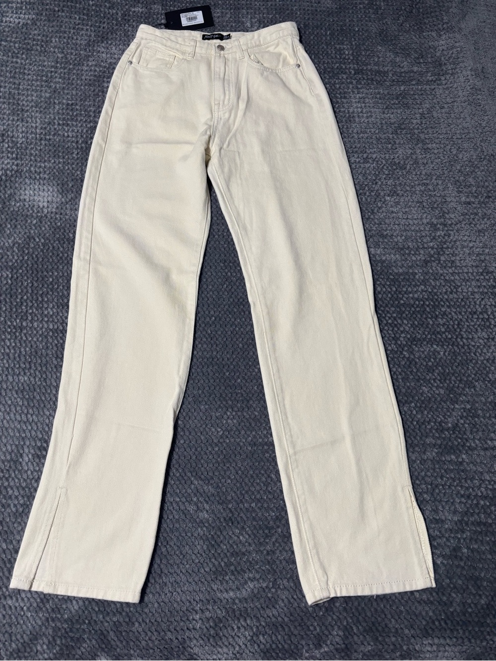 Nasty Gal Seam Detail High Waisted Split Hem Straight Jeans in an ecru/cream